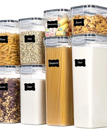 Cutii de depozitare alimente, din 8 Cutii pentru Condimente, Cereale, Cutii pentru Bucatarie, din Plastic PP, Cutii Alimentare, Diferite Dimensiuni, Transparente