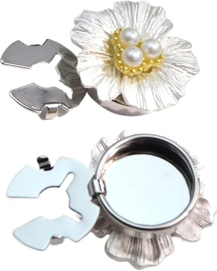 Accesoriu pentru Nasturi, Model Floare cu Perle, din Metal, 2.5 x 1.7 cm