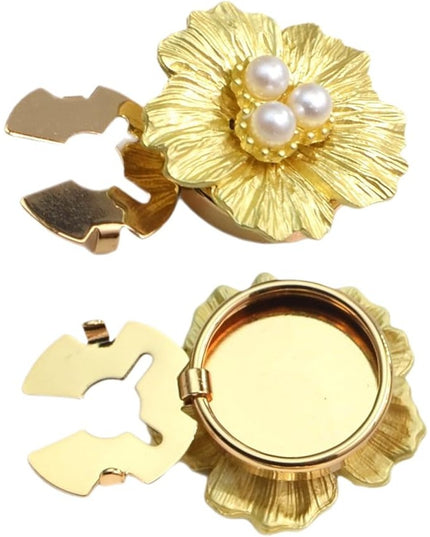 Accesoriu pentru Nasturi, Model Floare cu Perle, din Metal, 2.5 x 1.7 cm