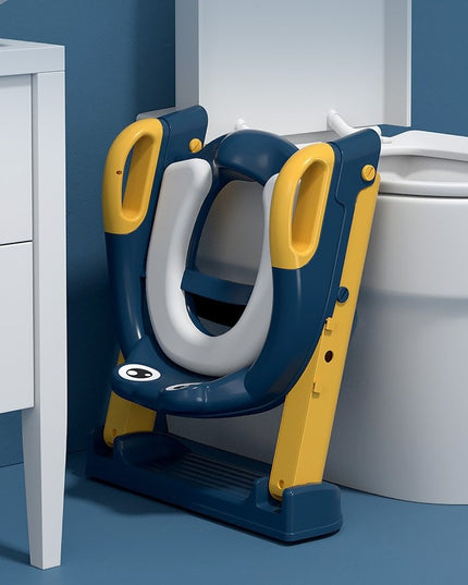 Reductor si Scaunel Inaltator WC, pentru Copii 1 - 7 Ani, 2 Trepte Reglabile, Pliabil, Colac Moale, cu Spatar si Manere, Inaltime 54/ x , din Plastic+PVC