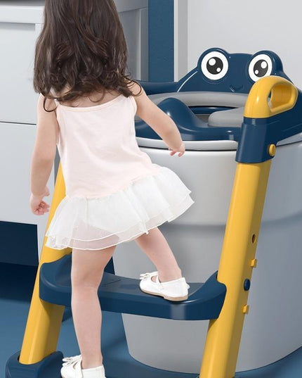 Reductor si Scaunel Inaltator WC, pentru Copii 1 - 7 Ani, 2 Trepte Reglabile, Pliabil, Colac Moale, cu Spatar si Manere, Inaltime 54/ x , din Plastic+PVC