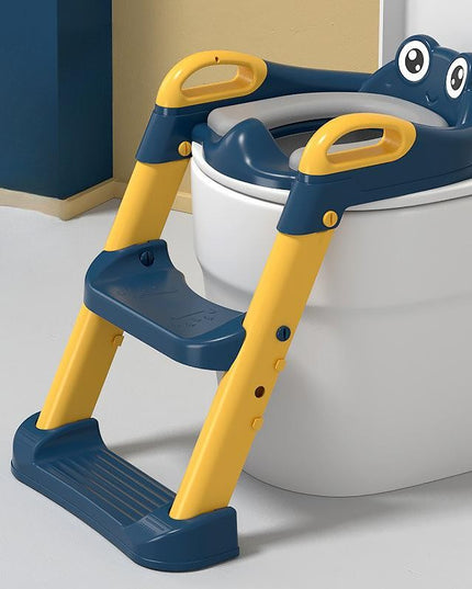 Reductor si Scaunel Inaltator WC, pentru Copii 1 - 7 Ani, 2 Trepte Reglabile, Pliabil, Colac Moale, cu Spatar si Manere, Inaltime 54/ x , din Plastic+PVC