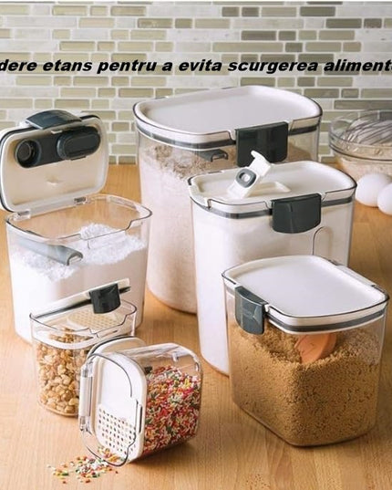 4 Recipiente Depozitare Alimente, pentru Organizare Bucatarie, cu Inchidere Ermetica