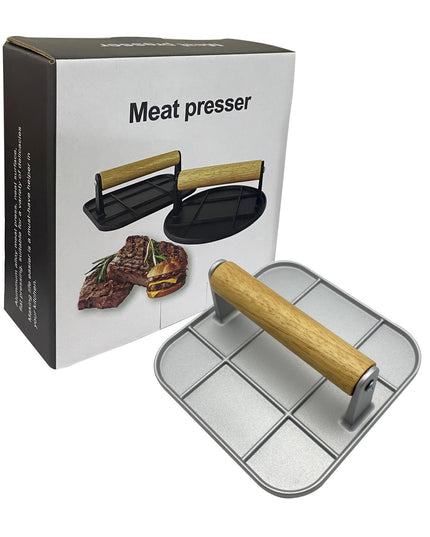 Presa Manuala pentru Carne, din Aliaj de Aluminiu, Maner din Lemn, Presa pentru Burgeri, Usor de Curatat si Folosit, Patrata