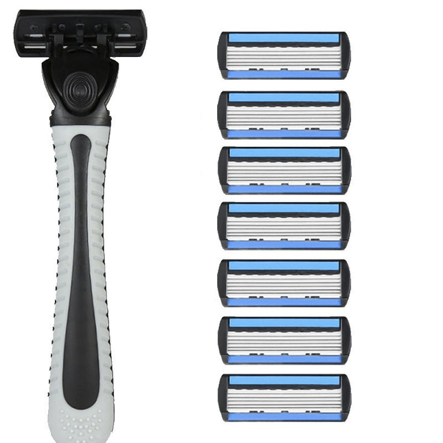 Aparat de Ras Manual, din Otel Inoxidabil, Suport Lama + 7 Capete de Schimb Incluse, pentru Lame