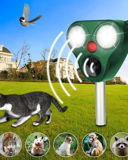 Aparat Solar LED cu Ultrasunete, Repelent pentru Animale Mari si Mici, Lumina Rosie si Alba, Anti Rozatoare, Anti Insecte, Frecventa 13.5KHZ-65 KHZ, Senzor PIR