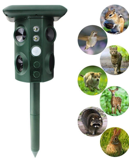 Aparat Solar LED cu Ultrasunete, Repelent pentru Animale Mari si Mici, Lumina Rosie si Alba, Anti Rozatoare, Anti Insecte, Frecventa 13.5KHZ-45.5KHZ, Senzor PIR