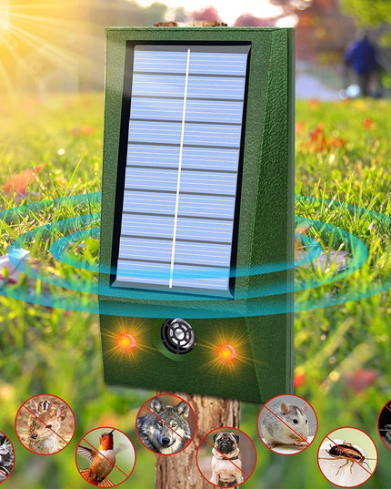 Aparat Solar LED cu Ultrasunete, Repelent pentru Animale Mari si Mici, Lumina Rosie si Alba, Anti Rozatoare, Anti Insecte, Frecventa 9-36.5KHZ