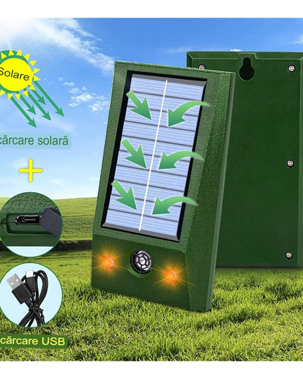 Aparat Solar LED cu Ultrasunete, Repelent pentru Animale Mari si Mici, Lumina Rosie si Alba, Anti Rozatoare, Anti Insecte, Frecventa 9-36.5KHZ