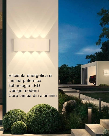 Aplica pentru Perete, Interior/Exterior, Rezistenta la Umezeala IP65, 8 W, Lumina Calda, Aluminiu