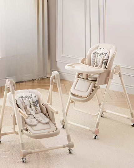 Scaun de Masa pentru Bebelusi si Copii, Tavita si Husa Detasabile, Multifuncțional, Stabil, Centura de Siguranta, Inaltime Ajustabila, Spatar Reglabil Moale, Balansoar, de la 6 Luni