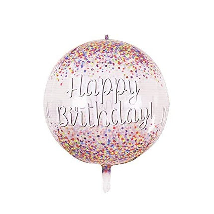 Balon din Folie Metalizata, Figurina Rotunda 4D, Model Happy Birthday, Tema Aniversare,Ambalaj Individual, Pai inclus, Umflare cu Aer sau Heliu