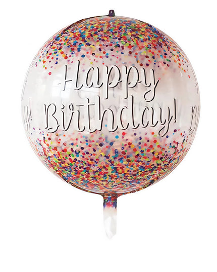 Balon din Folie Metalizata, Figurina Rotunda 4D, Model Happy Birthday, Tema Aniversare,Ambalaj Individual, Pai inclus, Umflare cu Aer sau Heliu
