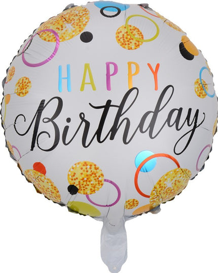 Balon din Folie Metalizata, Figurine, Model 6, Happy Birthday, Tematica Aniversare,Ambalaj Individual, Pai Inclus, Umflare cu Aer sau Heliu