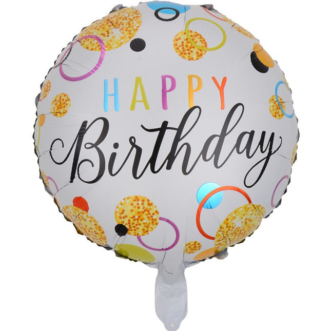 Balon din Folie Metalizata, Figurine, Model 6, Happy Birthday, Tematica Aniversare,Ambalaj Individual, Pai Inclus, Umflare cu Aer sau Heliu