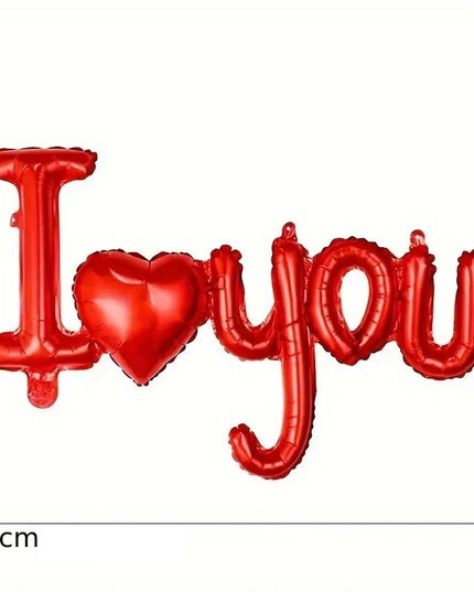 Balon din Folie Metalizata, Figurine Litere si Inima, Model I Love You, Tema Ziua Indragostitilor, 54x97 cm, Ambalaj Individual, Pai Inclus, Umflare cu Aer sau Heliu