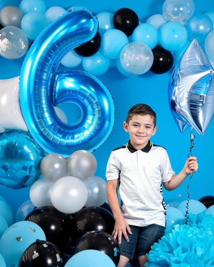 Balon din Folie Metalizata Figurina Cifra, Tema Aniversare 80 cm, Ambalaj Individual, Pai inclus, Umflare cu Aer sau Heliu,Cifra 6