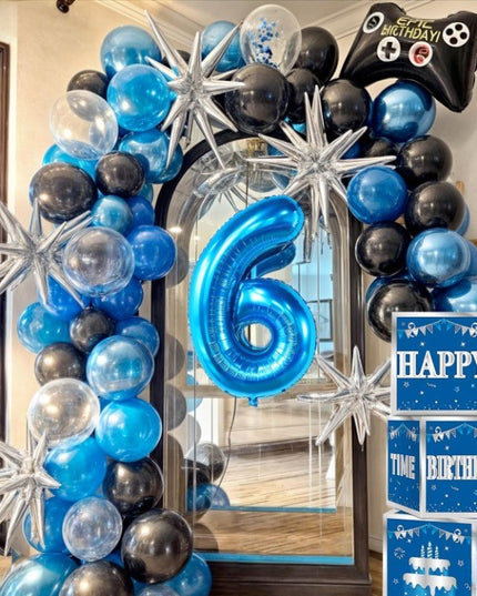 Balon din Folie Metalizata Figurina Cifra, Tema Aniversare 80 cm, Ambalaj Individual, Pai inclus, Umflare cu Aer sau Heliu,Cifra 6
