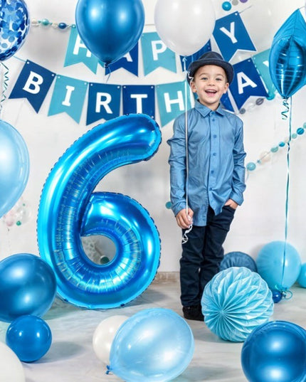 Balon din Folie Metalizata Figurina Cifra, Tema Aniversare 80 cm, Ambalaj Individual, Pai inclus, Umflare cu Aer sau Heliu,Cifra 6