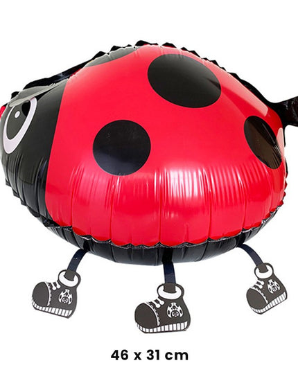 Balon din Folie Metalizata, Figurina Animata, Model Buburuza,Ambalaj Individual, Pai Inclus, Umflare cu Aer sau Heliu