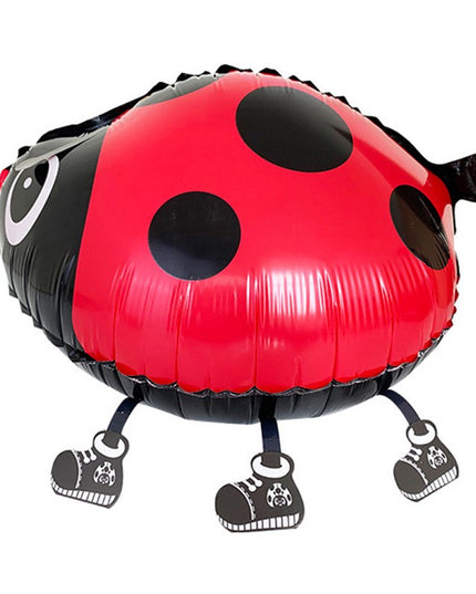 Balon din Folie Metalizata, Figurina Animata, Model Buburuza,Ambalaj Individual, Pai Inclus, Umflare cu Aer sau Heliu