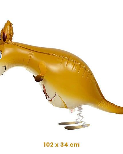 Balon din Folie Metalizata, Figurina Animata, Model Cangur,Ambalaj Individual, Pai Inclus, Umflare cu Aer sau Heliu