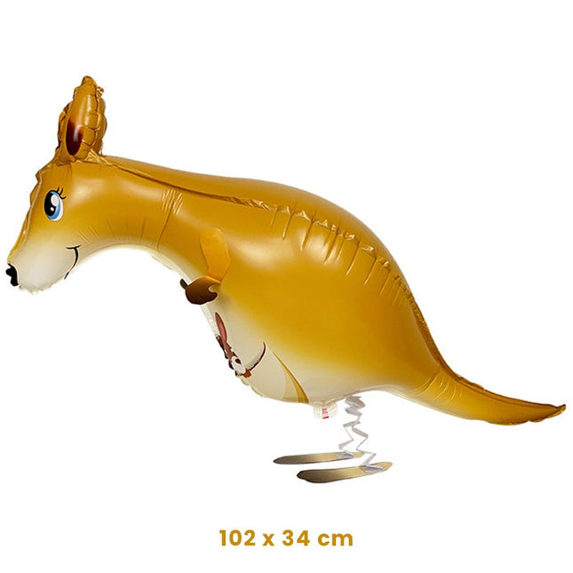 Balon din Folie Metalizata, Figurina Animata, Model Cangur,Ambalaj Individual, Pai Inclus, Umflare cu Aer sau Heliu