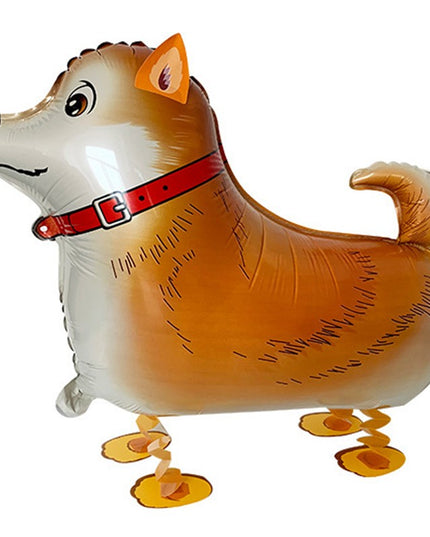 Balon din Folie Metalizata, Figurina Animata, Model Catel,Ambalaj Individual, Pai Inclus, Umflare cu Aer sau Heliu