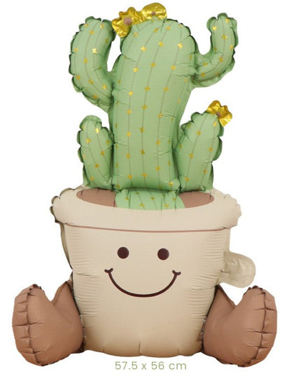 Balon din Folie Metalizata, Figurina Animata, Model Ghivechi Cactus,Ambalaj Individual, Pai Inclus, Umflare cu Aer sau Heliu