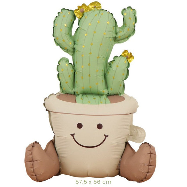 Balon din Folie Metalizata, Figurina Animata, Model Ghivechi Cactus,Ambalaj Individual, Pai Inclus, Umflare cu Aer sau Heliu