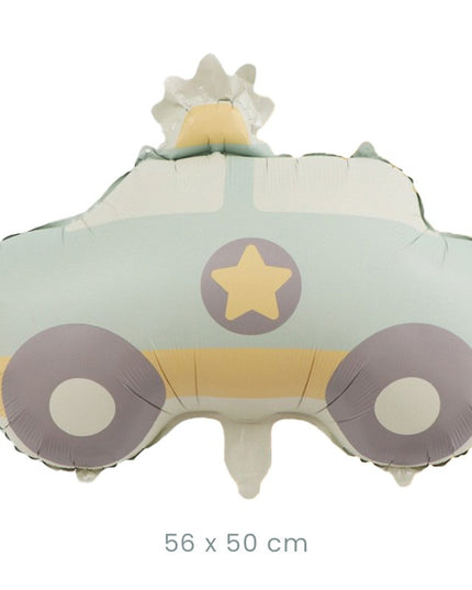 Balon din Folie Metalizata, Figurina Animata, Model Masina de Politie,Ambalaj Individual, Pai Inclus, Umflare cu Aer sau Heliu