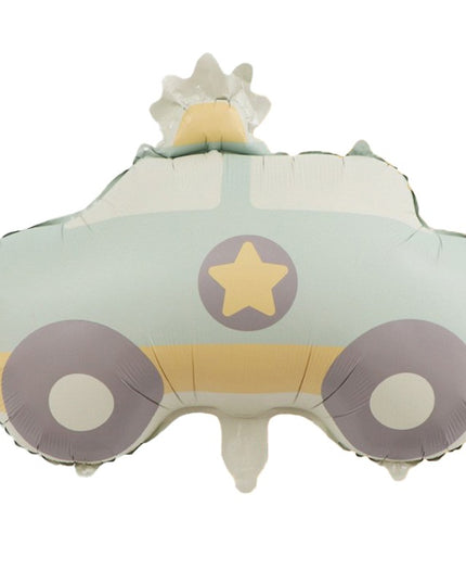 Balon din Folie Metalizata, Figurina Animata, Model Masina de Politie,Ambalaj Individual, Pai Inclus, Umflare cu Aer sau Heliu