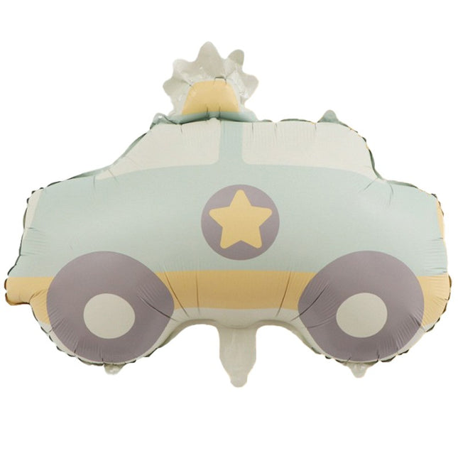 Balon din Folie Metalizata, Figurina Animata, Model Masina de Politie,Ambalaj Individual, Pai Inclus, Umflare cu Aer sau Heliu