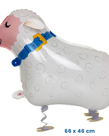 Balon din Folie Metalizata, Figurina Animata, Model Oaie,Ambalaj Individual, Pai Inclus, Umflare cu Aer sau Heliu