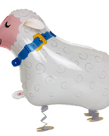Balon din Folie Metalizata, Figurina Animata, Model Oaie,Ambalaj Individual, Pai Inclus, Umflare cu Aer sau Heliu