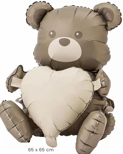 Balon din Folie Metalizata, Figurina Animata, Model Ursulet cu Inima,Ambalaj Individual, Pai Inclus, Umflare cu Aer sau Heliu