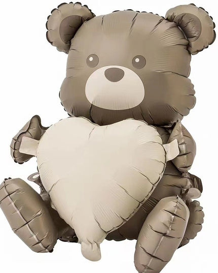 Balon din Folie Metalizata, Figurina Animata, Model Ursulet cu Inima,Ambalaj Individual, Pai Inclus, Umflare cu Aer sau Heliu