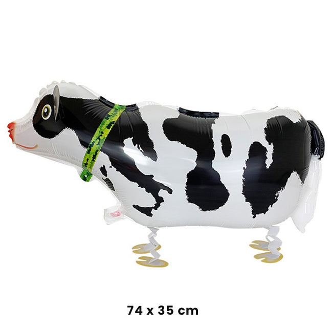 Balon din Folie Metalizata, Figurina Animata, Model Vacuta,Ambalaj Individual, Pai Inclus, Umflare cu Aer sau Heliu