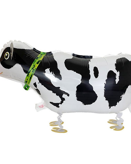 Balon din Folie Metalizata, Figurina Animata, Model Vacuta,Ambalaj Individual, Pai Inclus, Umflare cu Aer sau Heliu