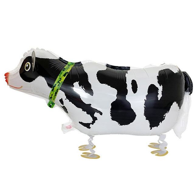 Balon din Folie Metalizata, Figurina Animata, Model Vacuta,Ambalaj Individual, Pai Inclus, Umflare cu Aer sau Heliu