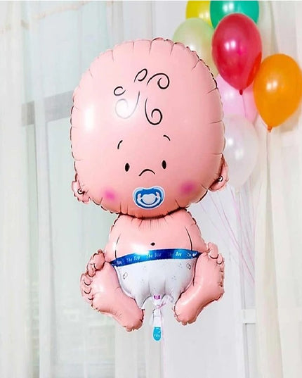 Balon din Folie Metalizata, Figurina Baietel, Tema Botez, 73x48 cm, Ambalaj Individual, Pai Inclus, Umflare cu Aer sau Heliu