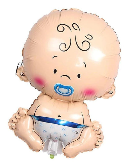 Balon din Folie Metalizata, Figurina Baietel, Tema Botez, 73x48 cm, Ambalaj Individual, Pai Inclus, Umflare cu Aer sau Heliu