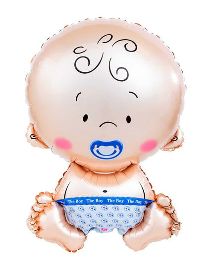 Balon din Folie Metalizata, Figurina Baietel, Tema Botez, 73x48 cm, Ambalaj Individual, Pai Inclus, Umflare cu Aer sau Heliu