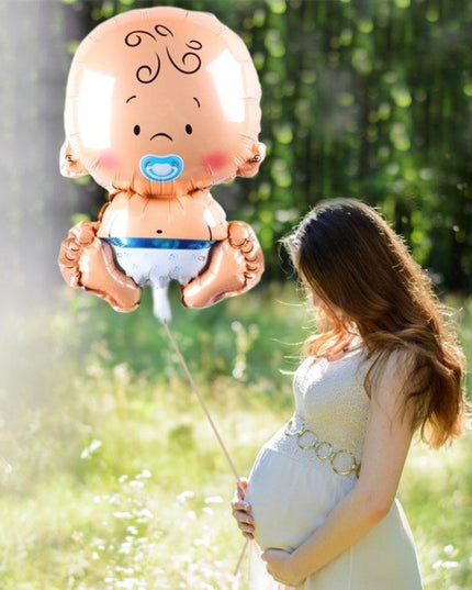 Balon din Folie Metalizata, Figurina Baietel, Tema Botez, 73x48 cm, Ambalaj Individual, Pai Inclus, Umflare cu Aer sau Heliu