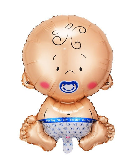 Balon din Folie Metalizata, Figurina Baietel, Tema Botez, 73x48 cm, Ambalaj Individual, Pai Inclus, Umflare cu Aer sau Heliu