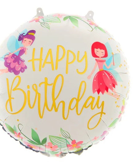 Balon din Folie Metalizata, Figurina Cerc, Model Happy Birthday cu Zane, Tematica Aniversare,Ambalaj Individual, Pai Inclus, Umflare cu Aer sau Heliu