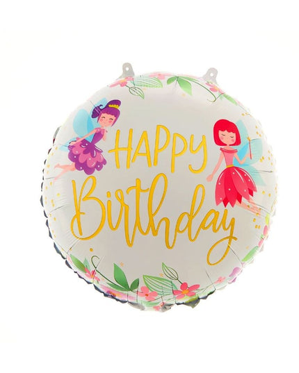 Balon din Folie Metalizata, Figurina Cerc, Model Happy Birthday cu Zane, Tematica Aniversare,Ambalaj Individual, Pai Inclus, Umflare cu Aer sau Heliu