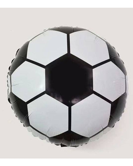 Balon din Folie Metalizata, Figurina Cerc, Model Minge de Fotbal, Tematica Sport,Ambalaj Individual, Pai Inclus, Umflare cu Aer sau Heliu