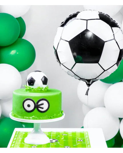 Balon din Folie Metalizata, Figurina Cerc, Model Minge de Fotbal, Tematica Sport,Ambalaj Individual, Pai Inclus, Umflare cu Aer sau Heliu