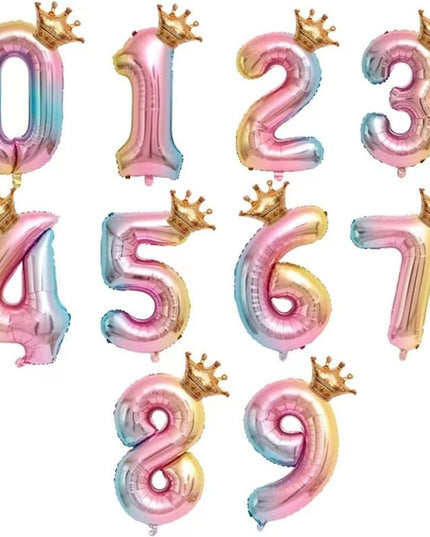 Balon din Folie Metalizata, Figurina Cifra Gradient, Tema Aniversare 80 cm, Ambalaj Individual, Pai inclus, Umflare cu Aer sau Heliu, Coronita, Cifra 8